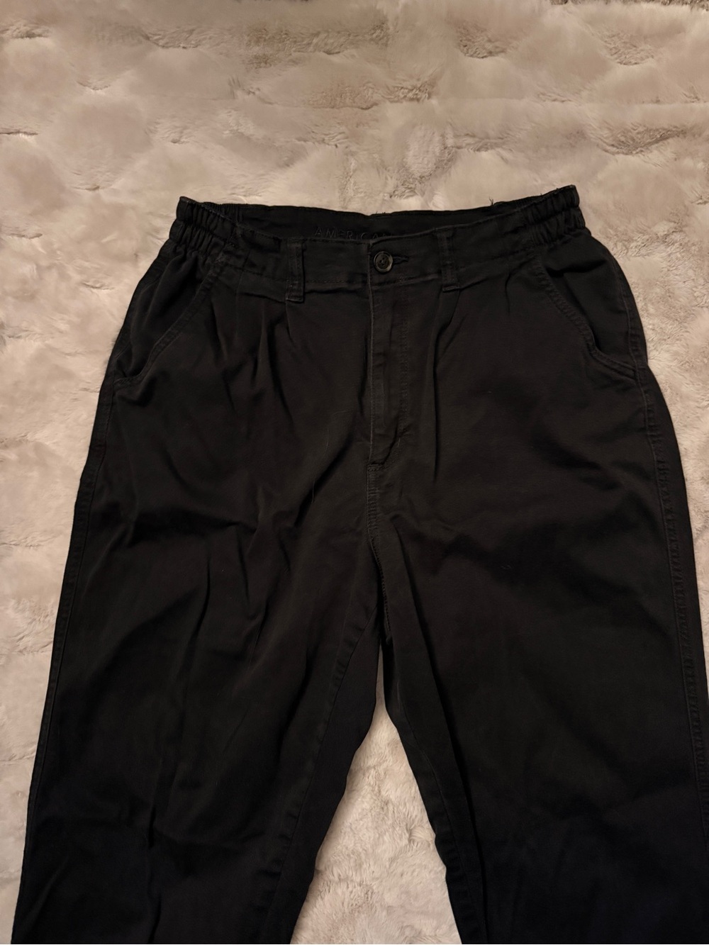 American Eagle Outfitters Black Elastic-Waist Straight Leg Pants